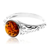 925 Sterling Silver & Genuine Baltic Amber Modern Designer Ring - GL754