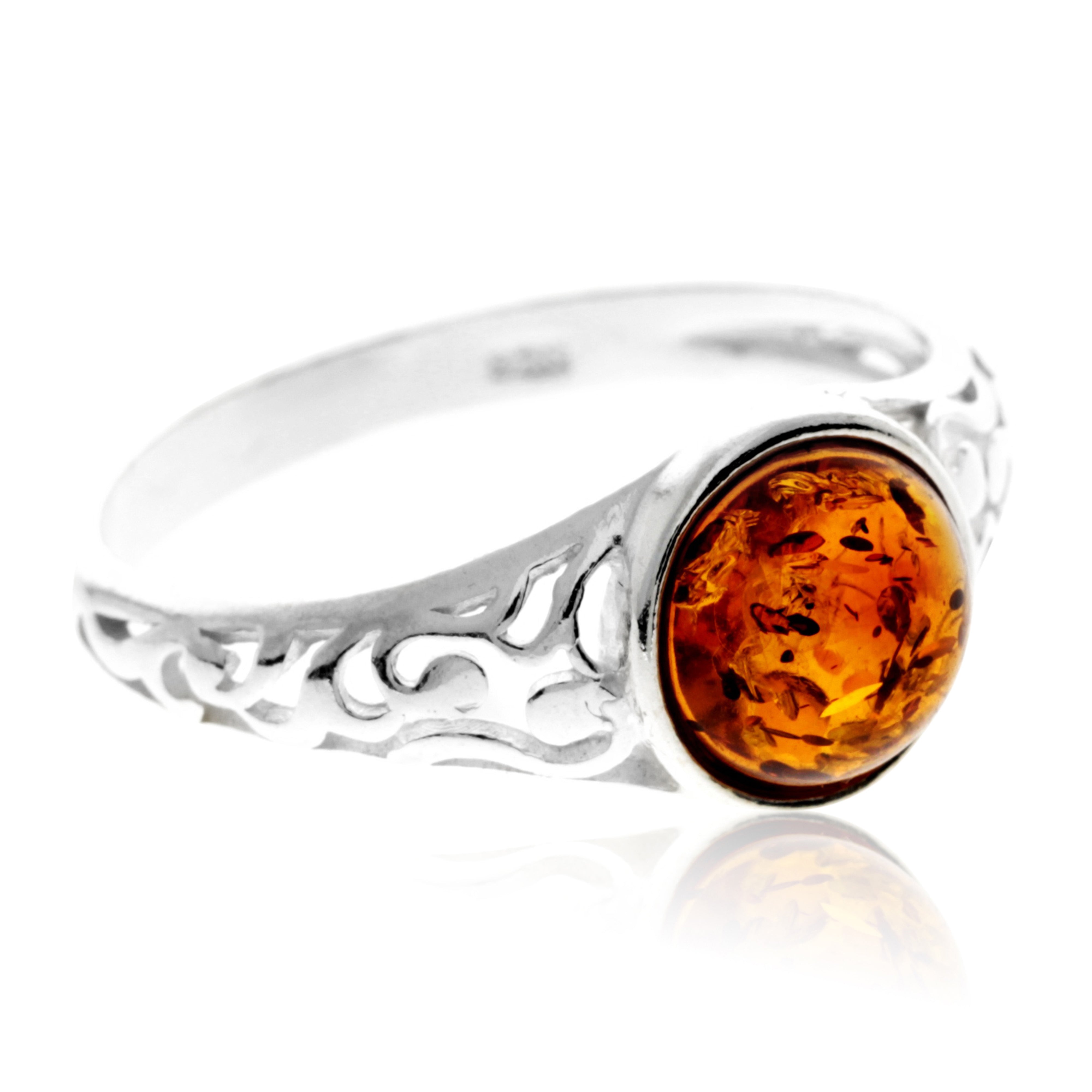 925 Sterling Silver & Genuine Baltic Amber Modern Designer Ring - GL754