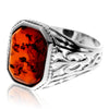 925 Sterling Silver & Genuine Baltic Amber Celtic Large Signet Ring - GL755