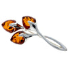 925 Sterling Silver & Baltic Amber 3 Stone Modern Brooch - GL803