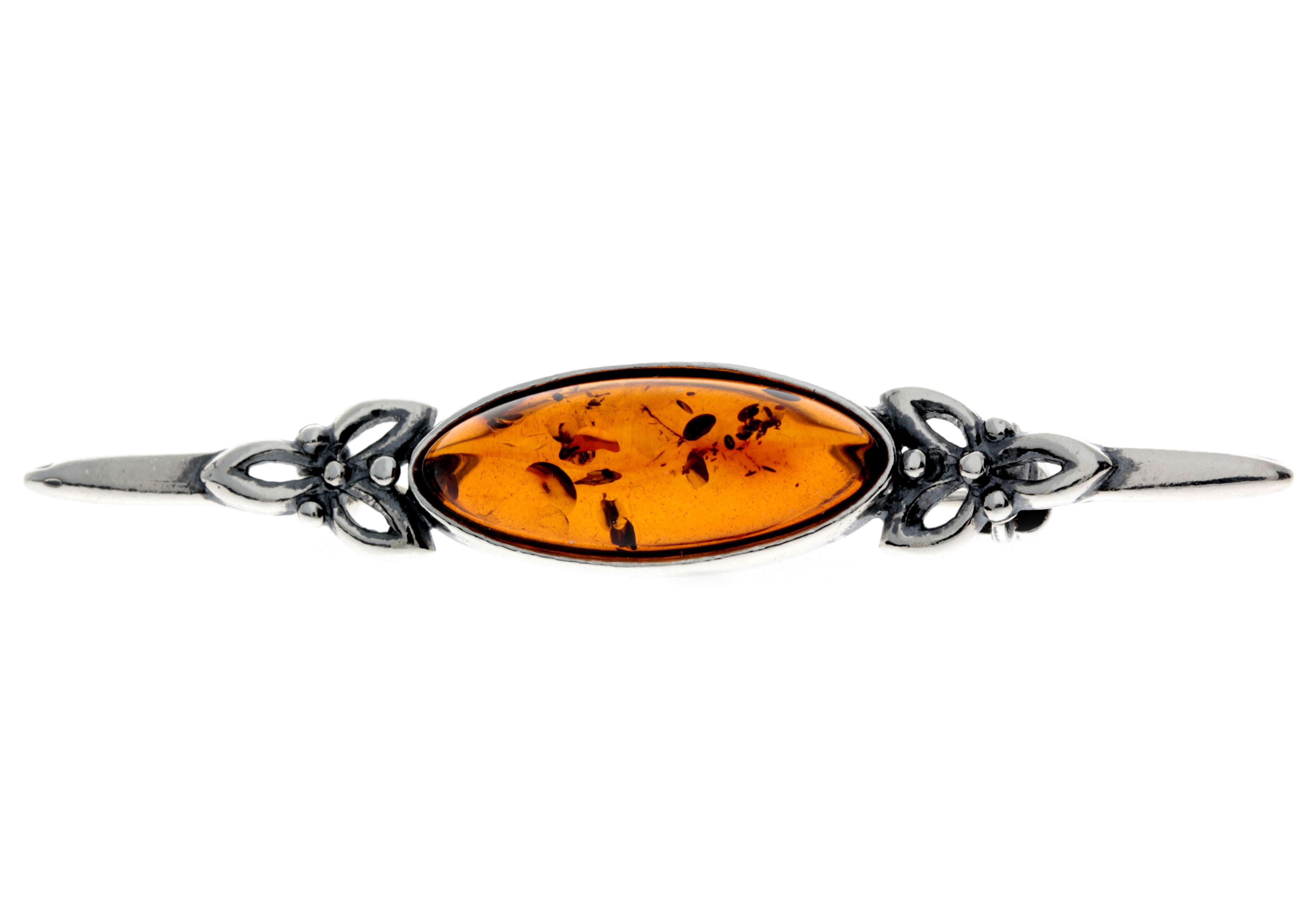 925 Sterling Silver & Genuine Baltic Amber Classic Celtic Brooch - GL804