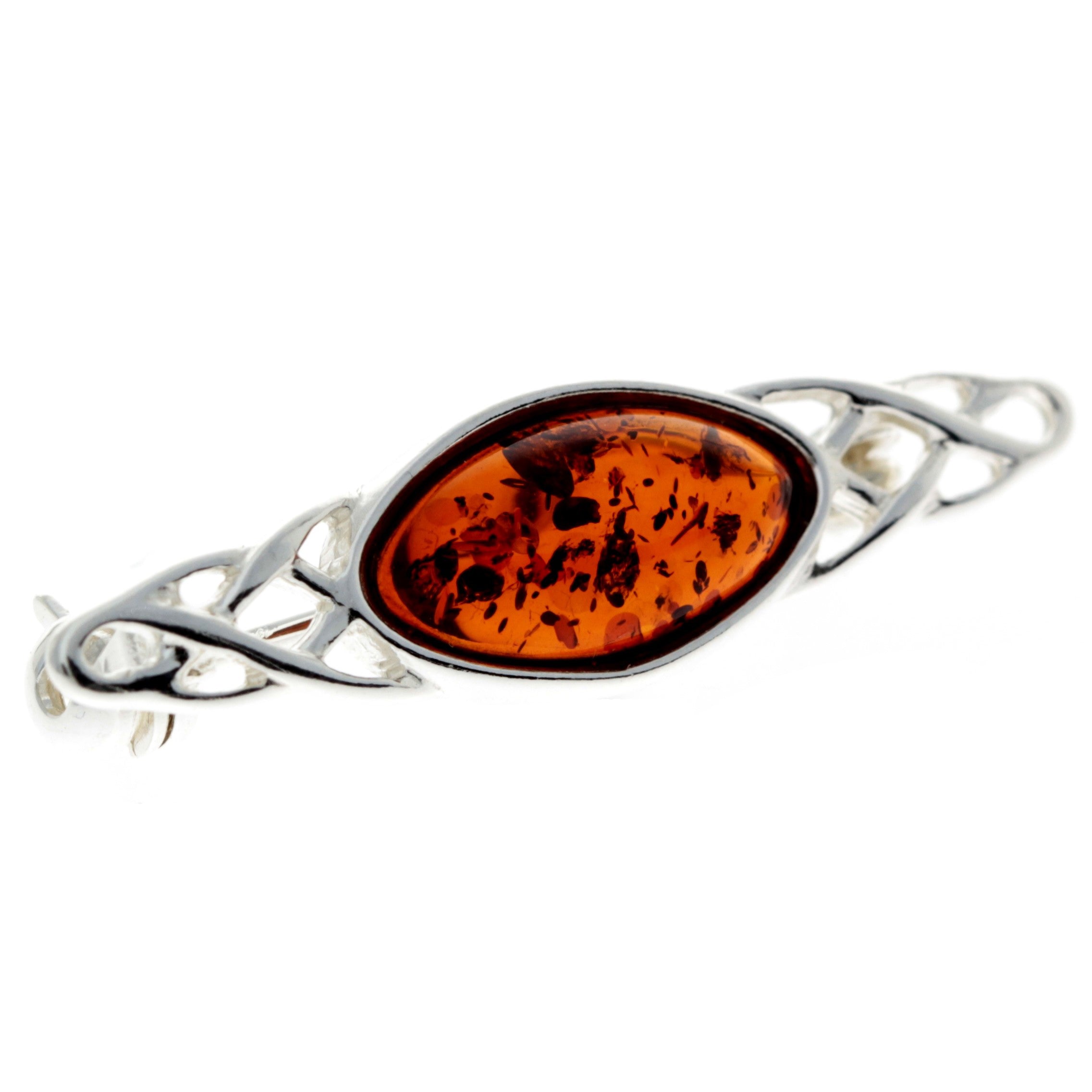 925 Sterling Silver & Genuine Baltic Amber Classic Celtic Brooch - GL808