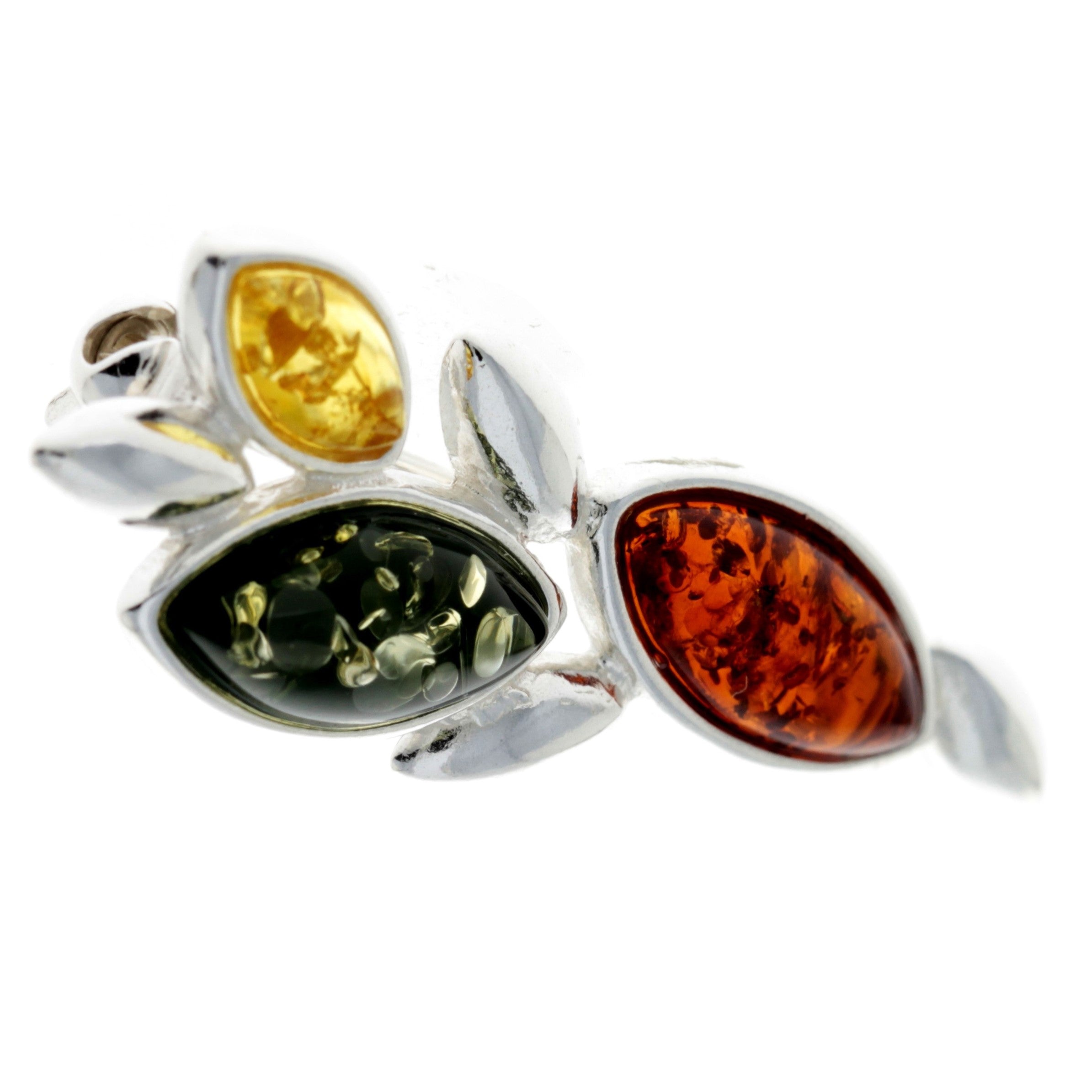 925 Sterling Silver & Genuine Baltic Amber Classic Brooch - GL812