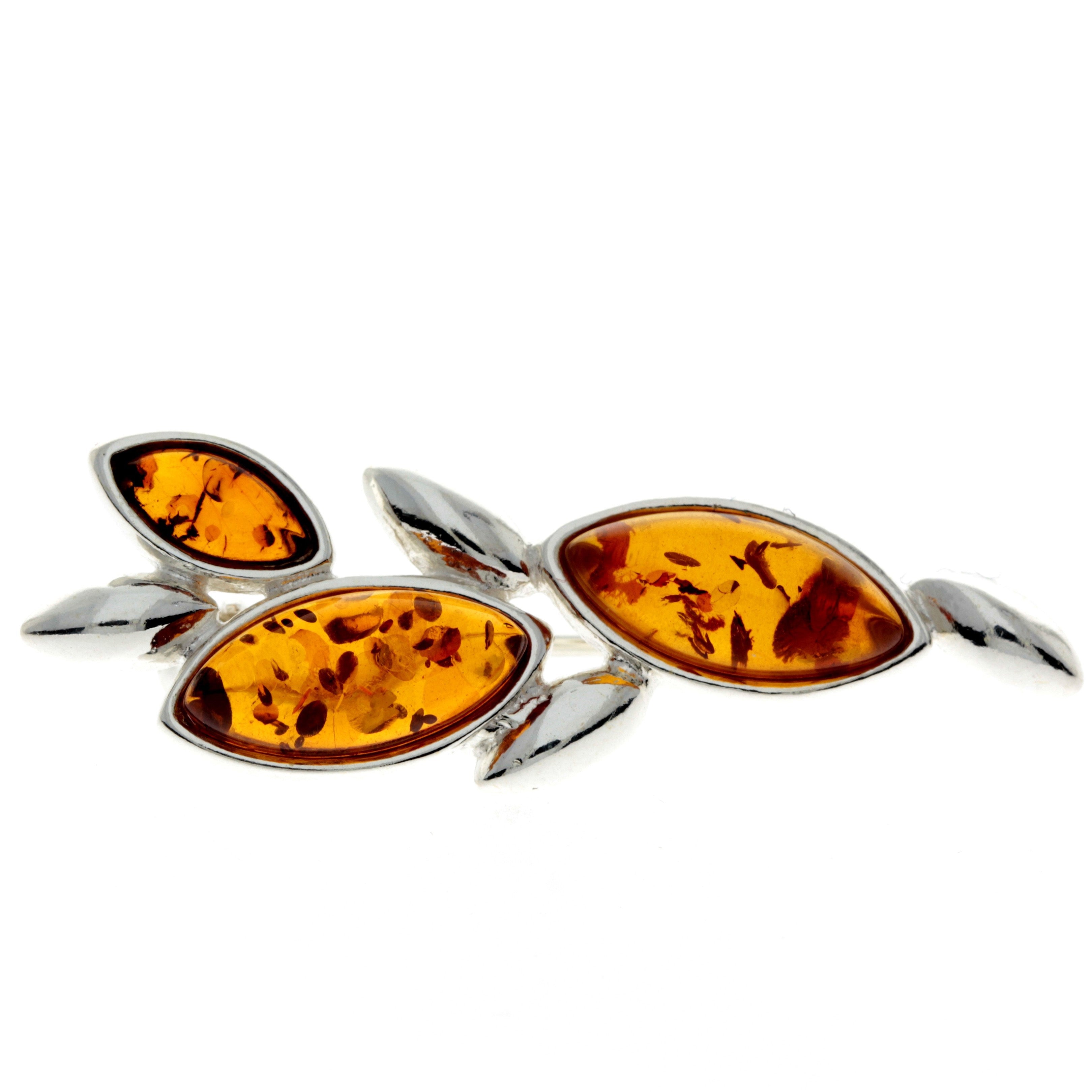 925 Sterling Silver & Genuine Baltic Amber Classic Brooch - GL812