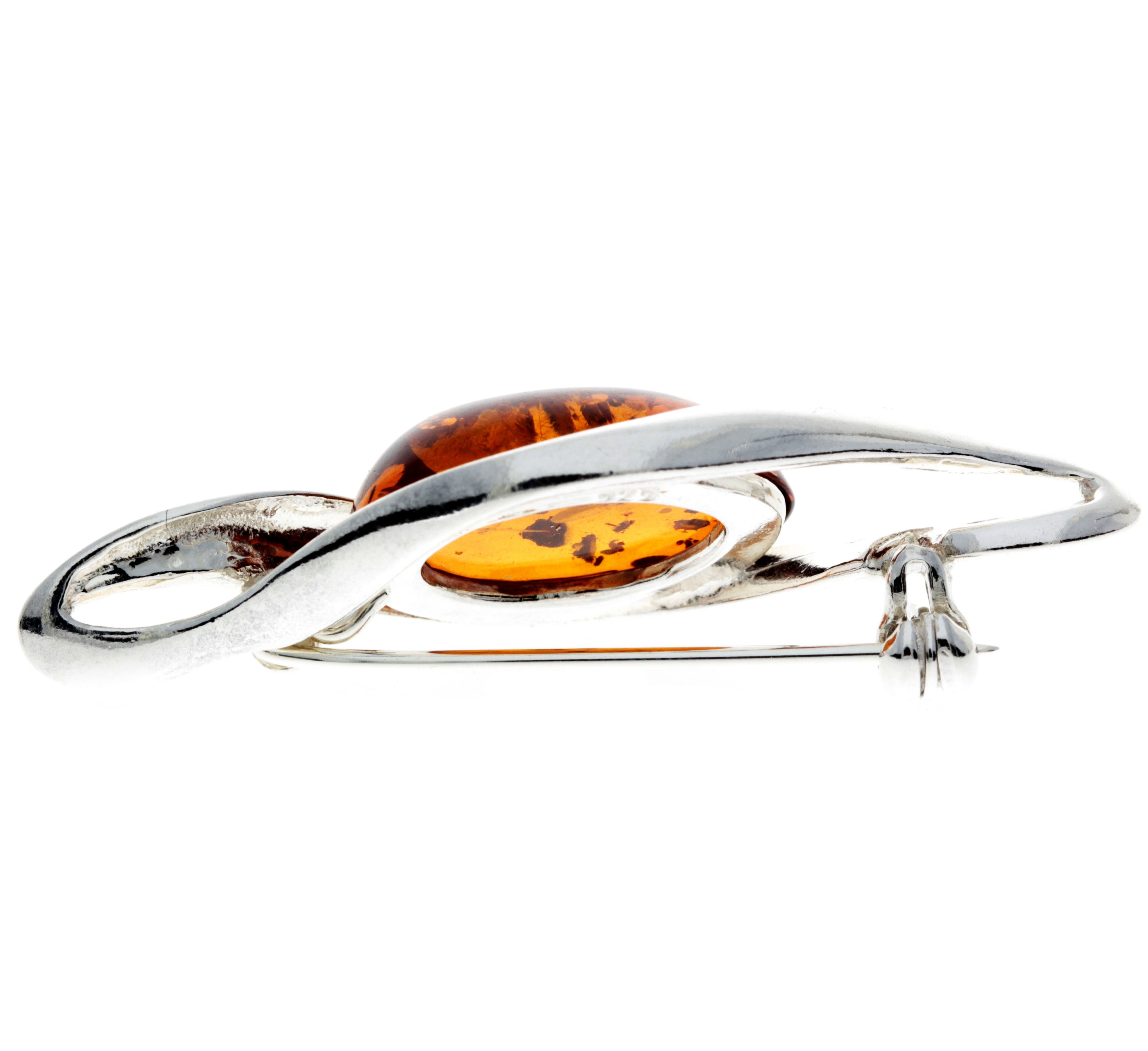 925 Sterling Silver & Genuine Baltic Amber Classic Brooch - GL814