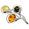 925 Sterling Silver & Genuine Baltic Amber 3 Stones Modern Brooch - GL822