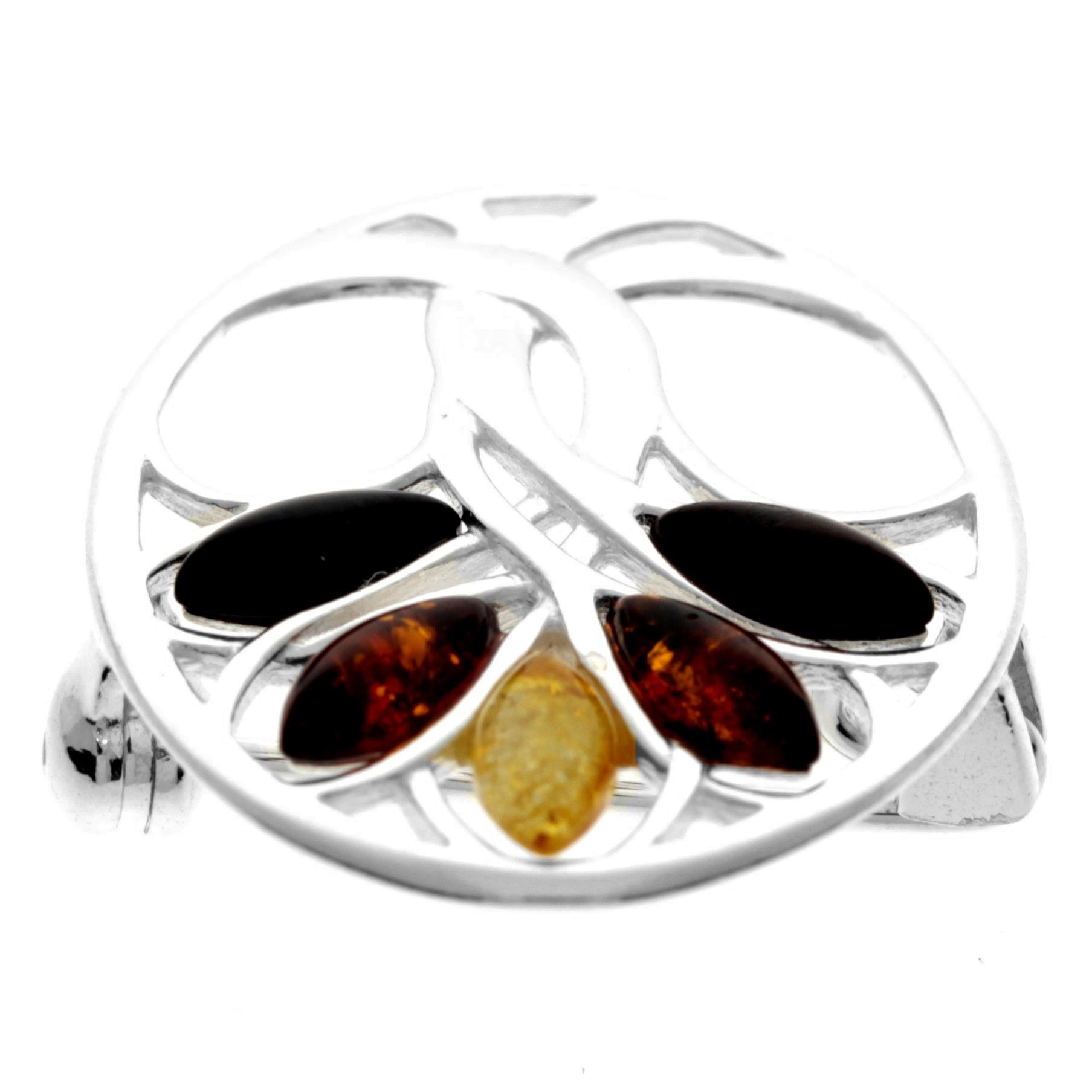 925 Sterling Silver & Genuine Baltic Amber Tree of Life Brooch - GL824