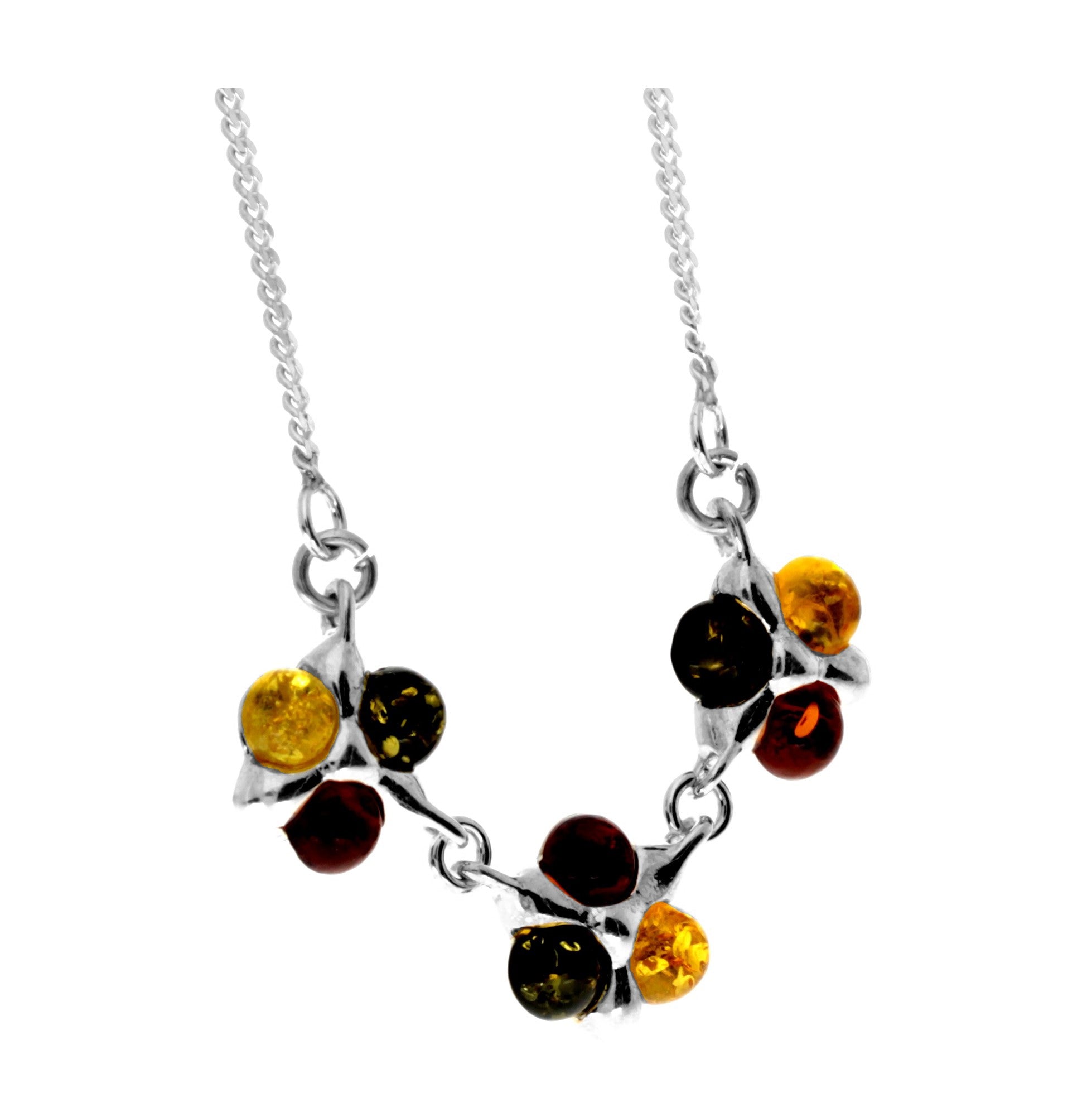 925 Sterling Silver & Genuine Baltic Amber Classic Necklace on Curbs Chain - GL925