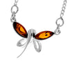 925 Sterling Silver & Genuine Baltic Amber Butterfly Modern Necklace - GL925