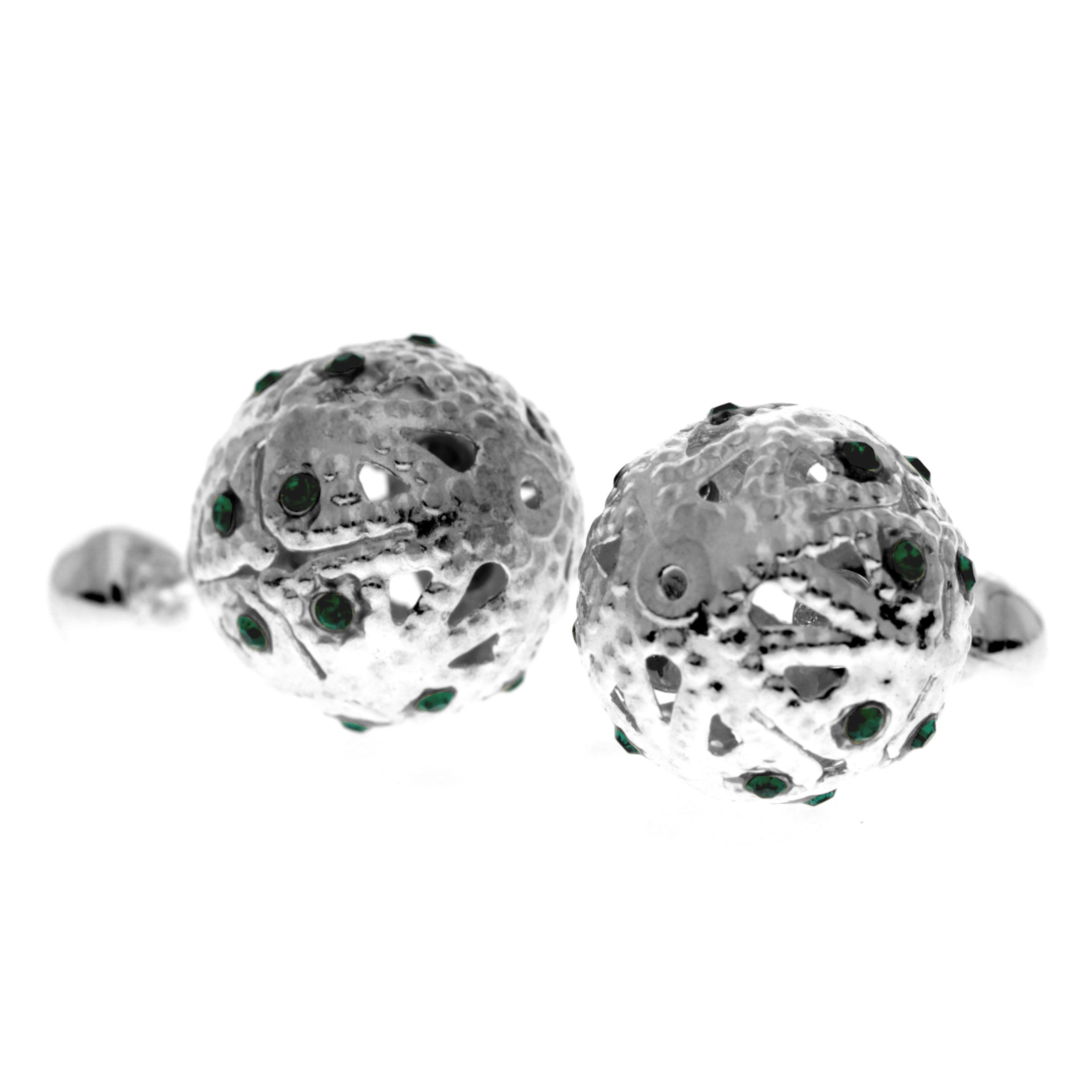 925 Sterling Silver & Green Zirconia Ball Plug Earrings - GS001