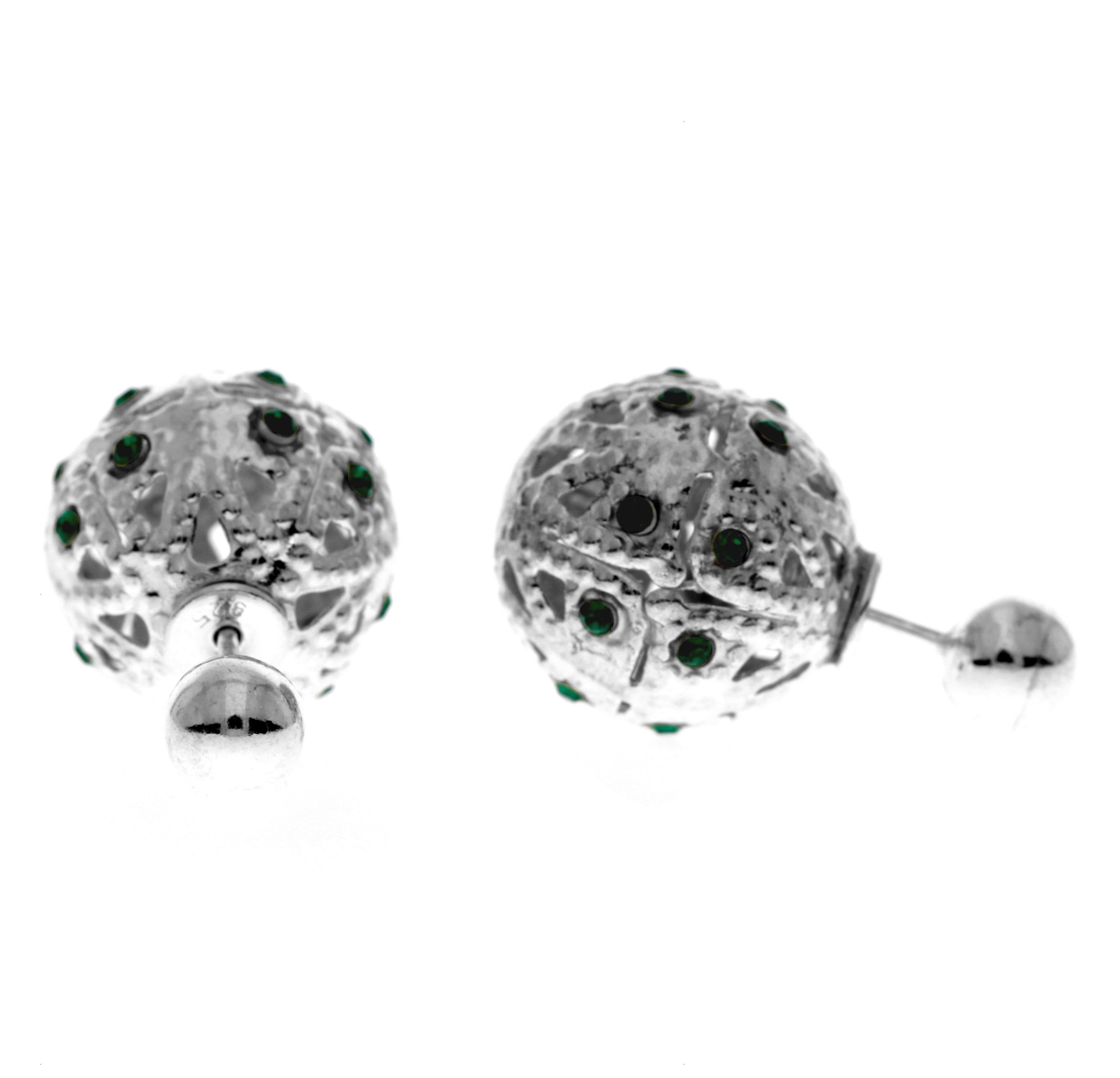 925 Sterling Silver & Green Zirconia Ball Plug Earrings - GS001