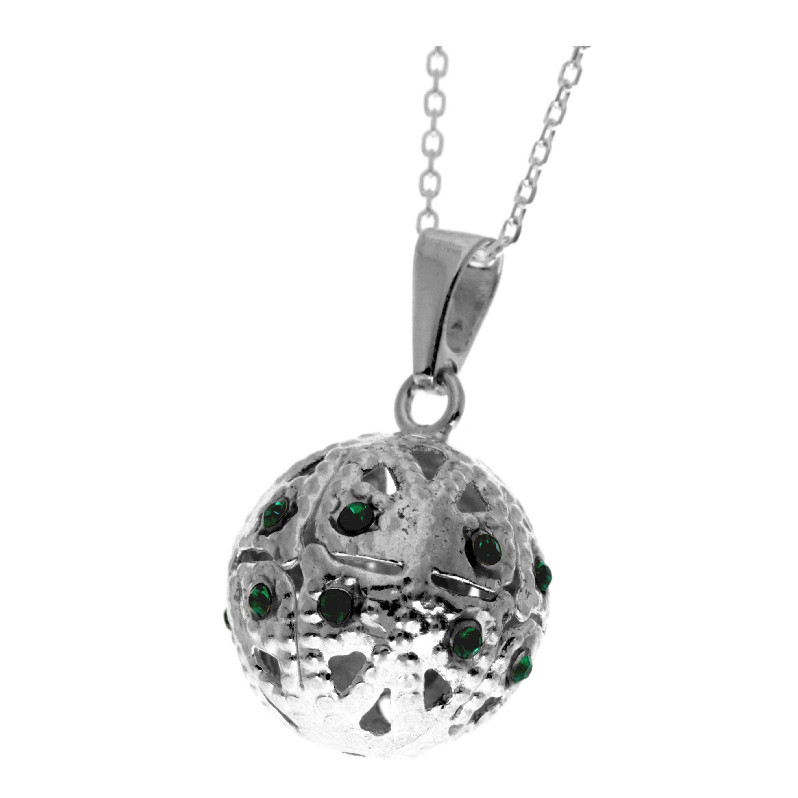 925 Sterling Silver Ball with Green Zirconia Stones Pendant -GS208