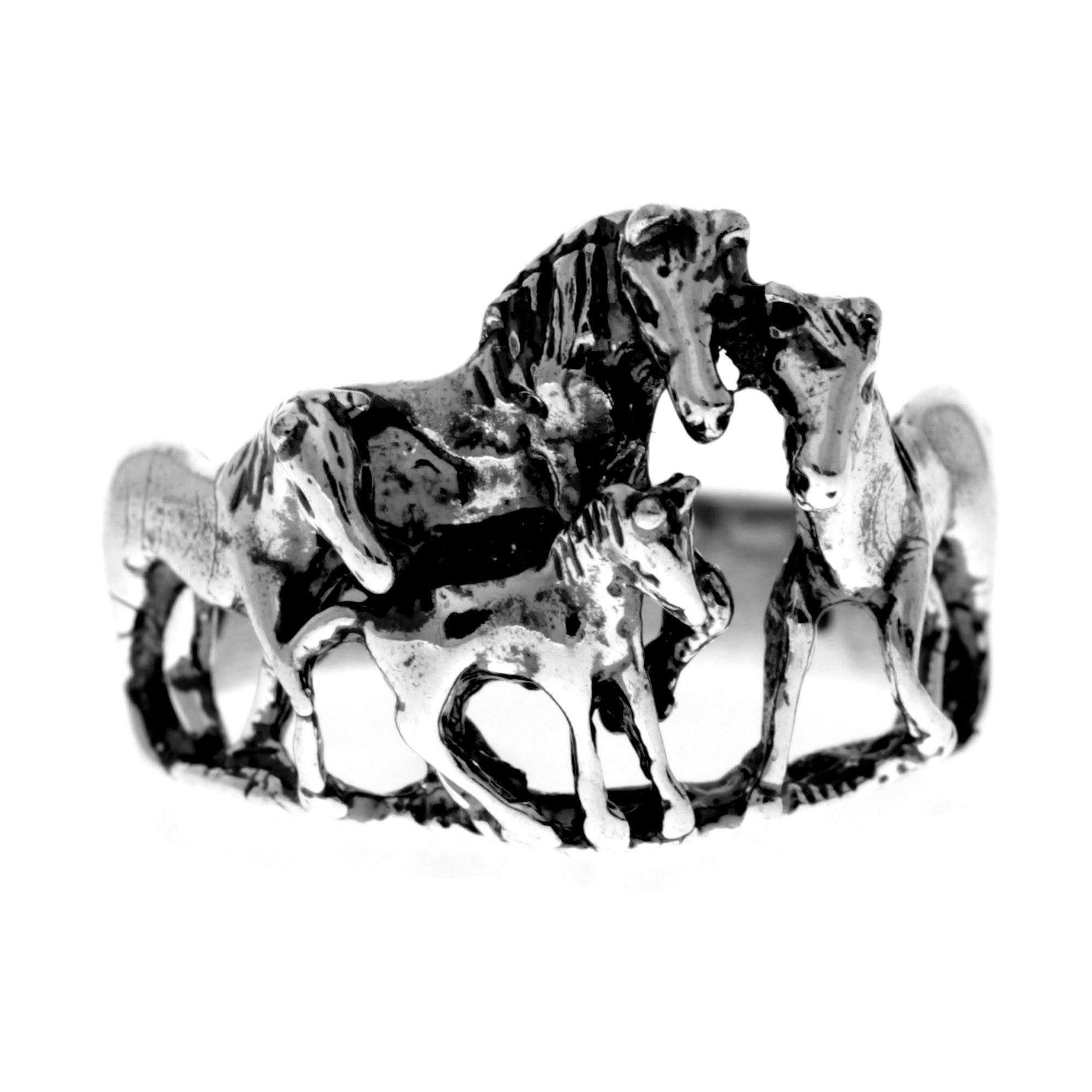 925 Sterling Silver Herd of Horses  Ring - GS401