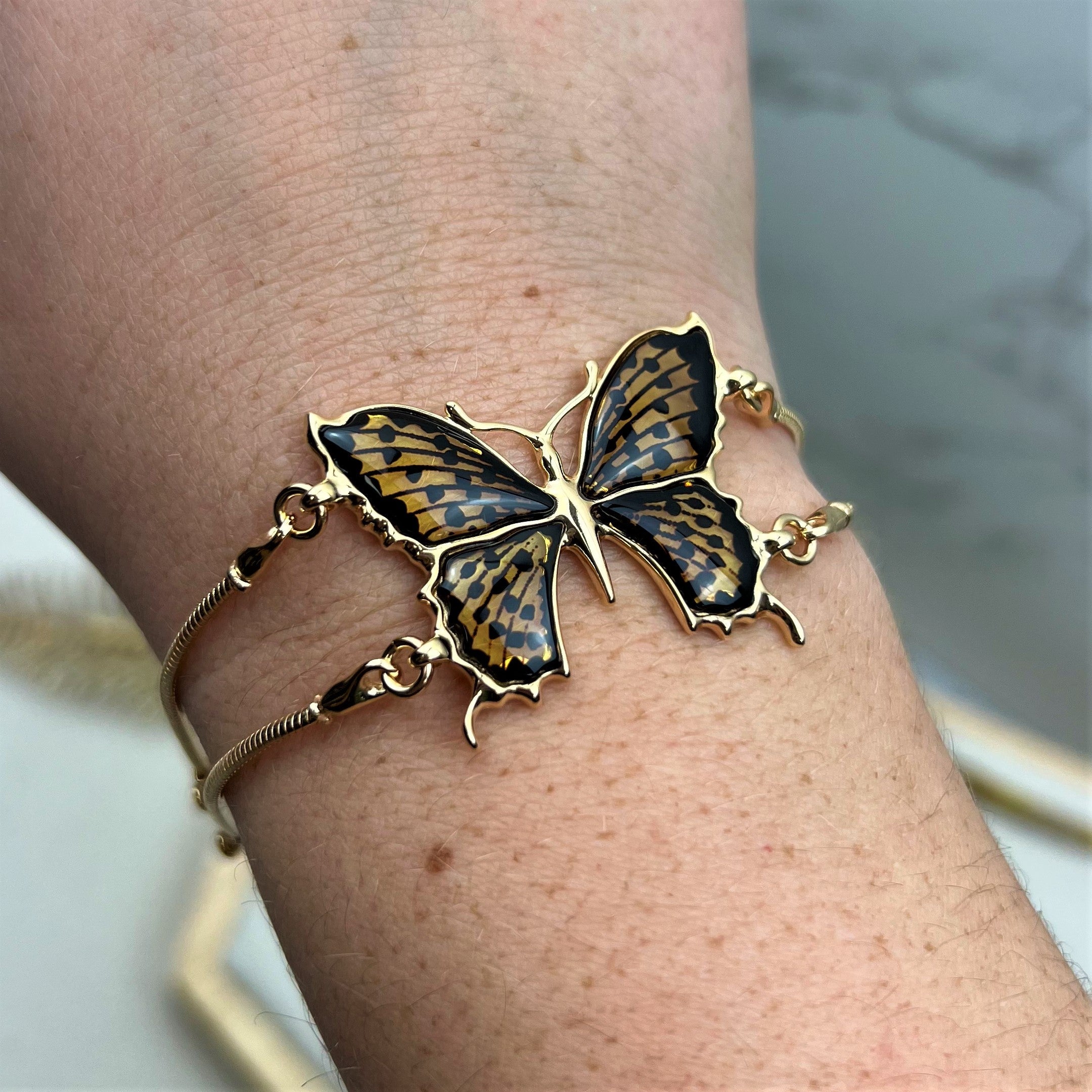 925 Sterling Silver Gold Plated & Baltic Amber Butterfly Bracelet - AG500E