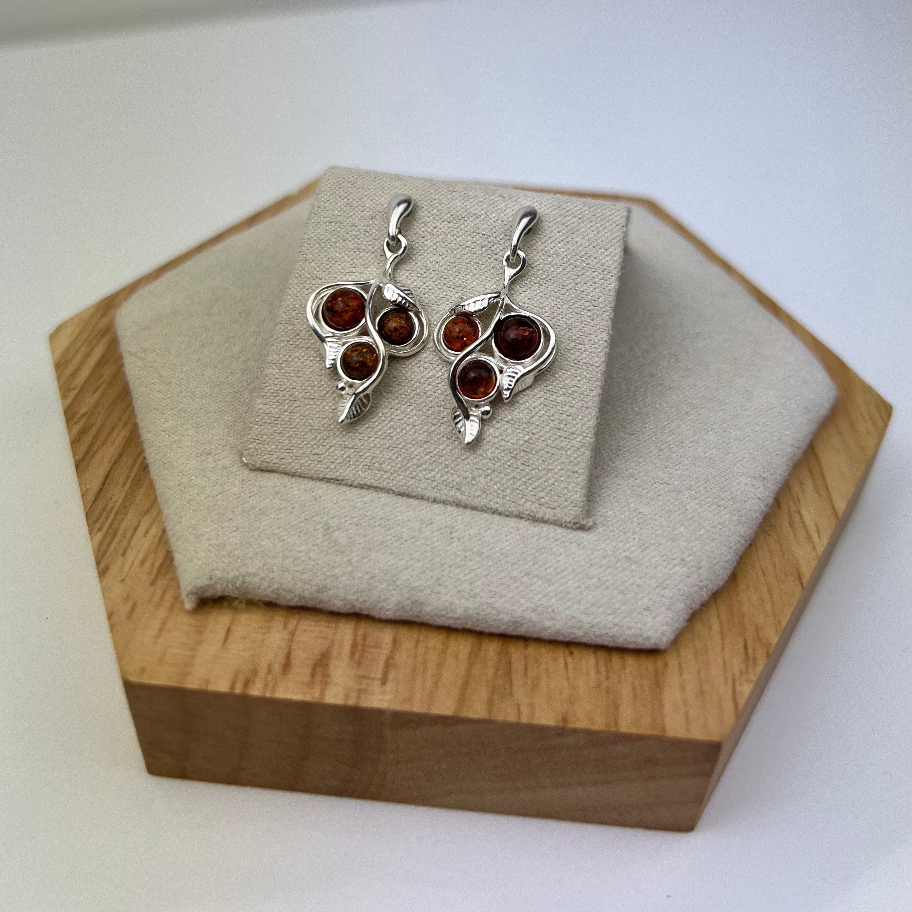 925 Sterling Silver & Genuine Baltic Amber Classic Drop Earrings - GL1030