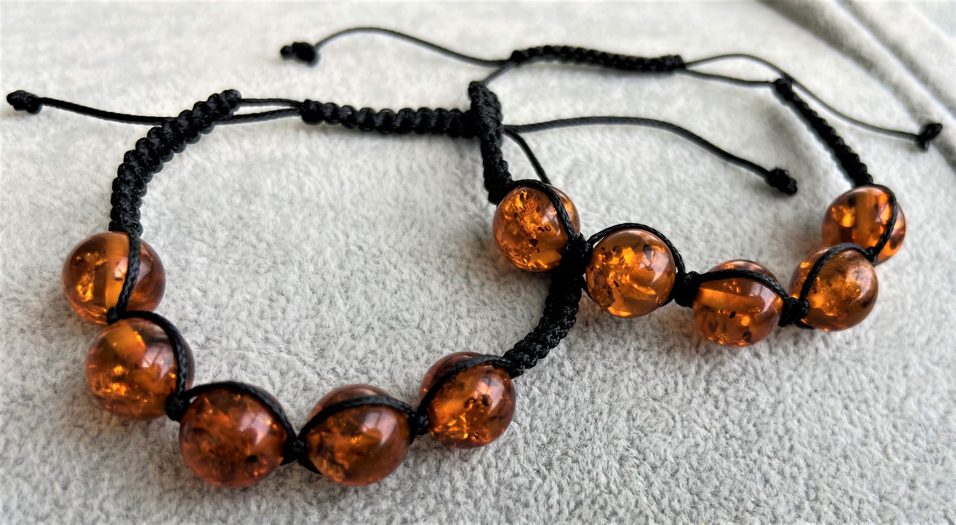 Genuine Baltic Amber Adjustable Bracelet for Men with Amber Balls - MB020