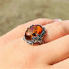 925 Sterling Silver & Baltic Amber Large Art Deco Oval Ring - 7006