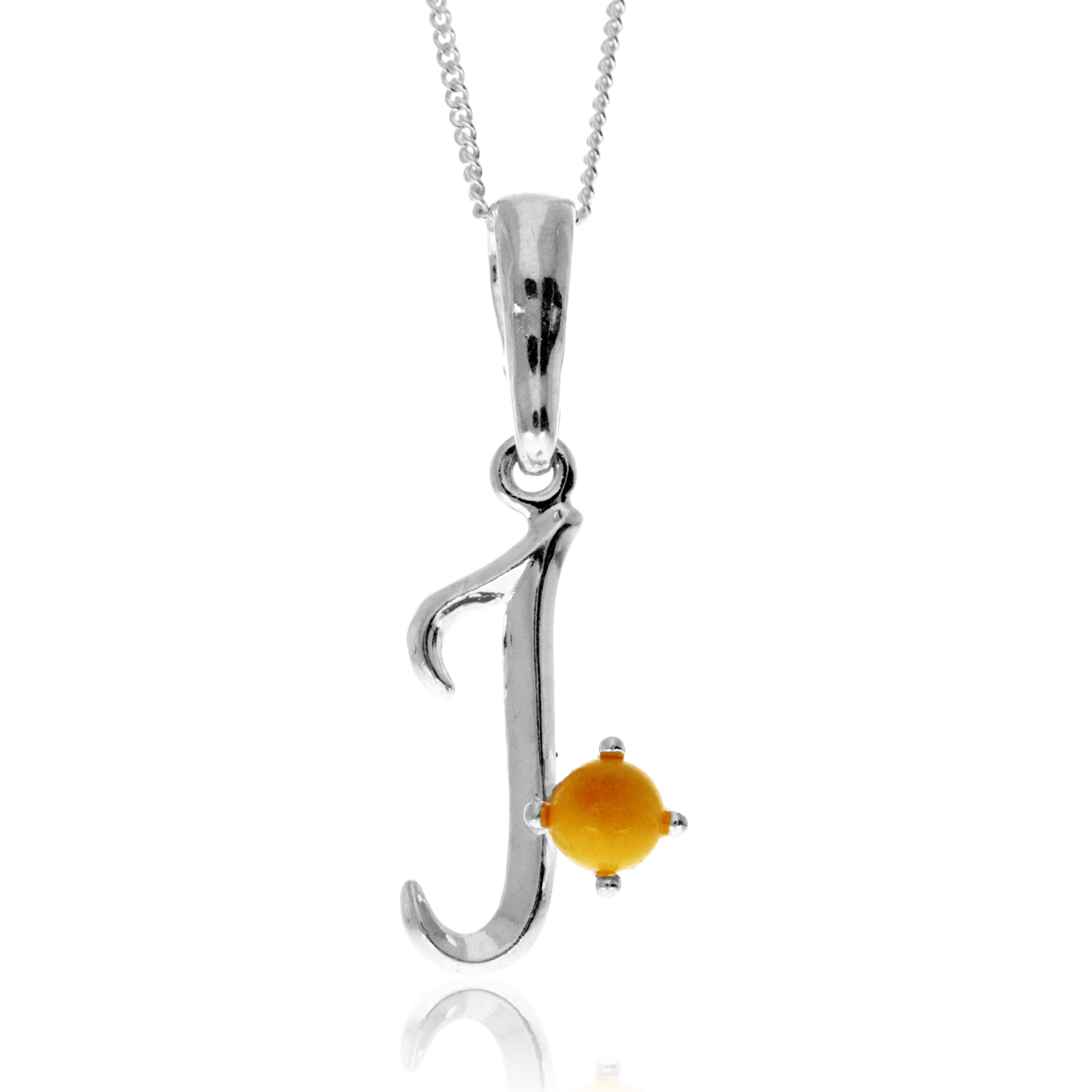 925 Sterling Silver & Genuine Baltic Amber Initials Alphabet Letters Pendant - AP