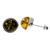 925 Sterling Silver & Genuine Baltic Amber Classic Round Studs Earrings - K007