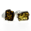 925 Sterling Silver & Genuine Baltic Amber Classic Rectangular Studs Earrings - K017