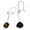 925 Sterling Silver & Genuine Baltic Amber Modern Drop Earrings - K048