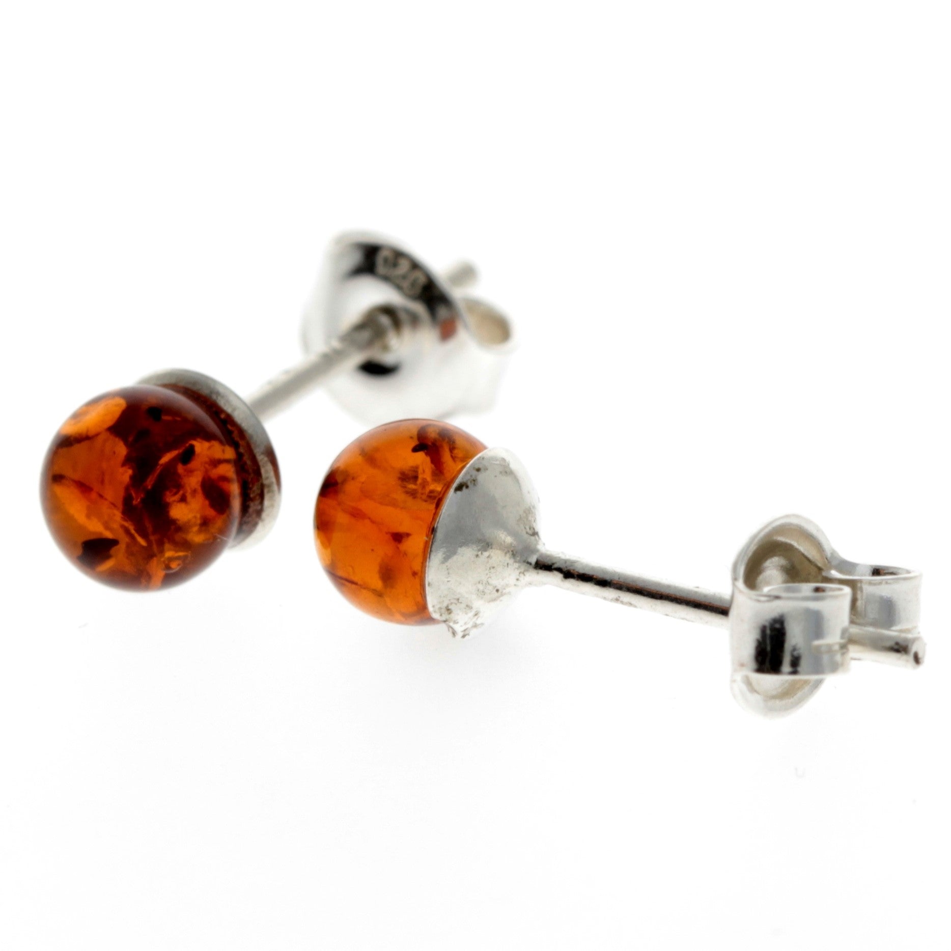 925 Sterling Silver & Genuine Baltic Amber Classic Ball Studs Earrings