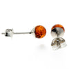 925 Sterling Silver & Genuine Baltic Amber Classic Ball Studs Earrings