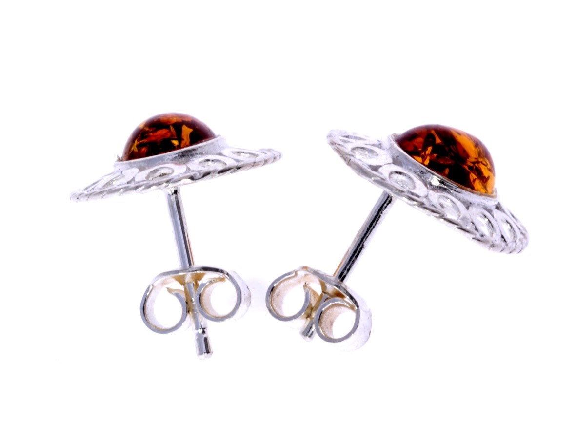 925 Sterling Silver & Genuine Baltic Amber Classic Oval Studs Earrings - K172