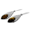 925 Sterling Silver & Baltic Amber Oval Drop Wire Earrings - K174G