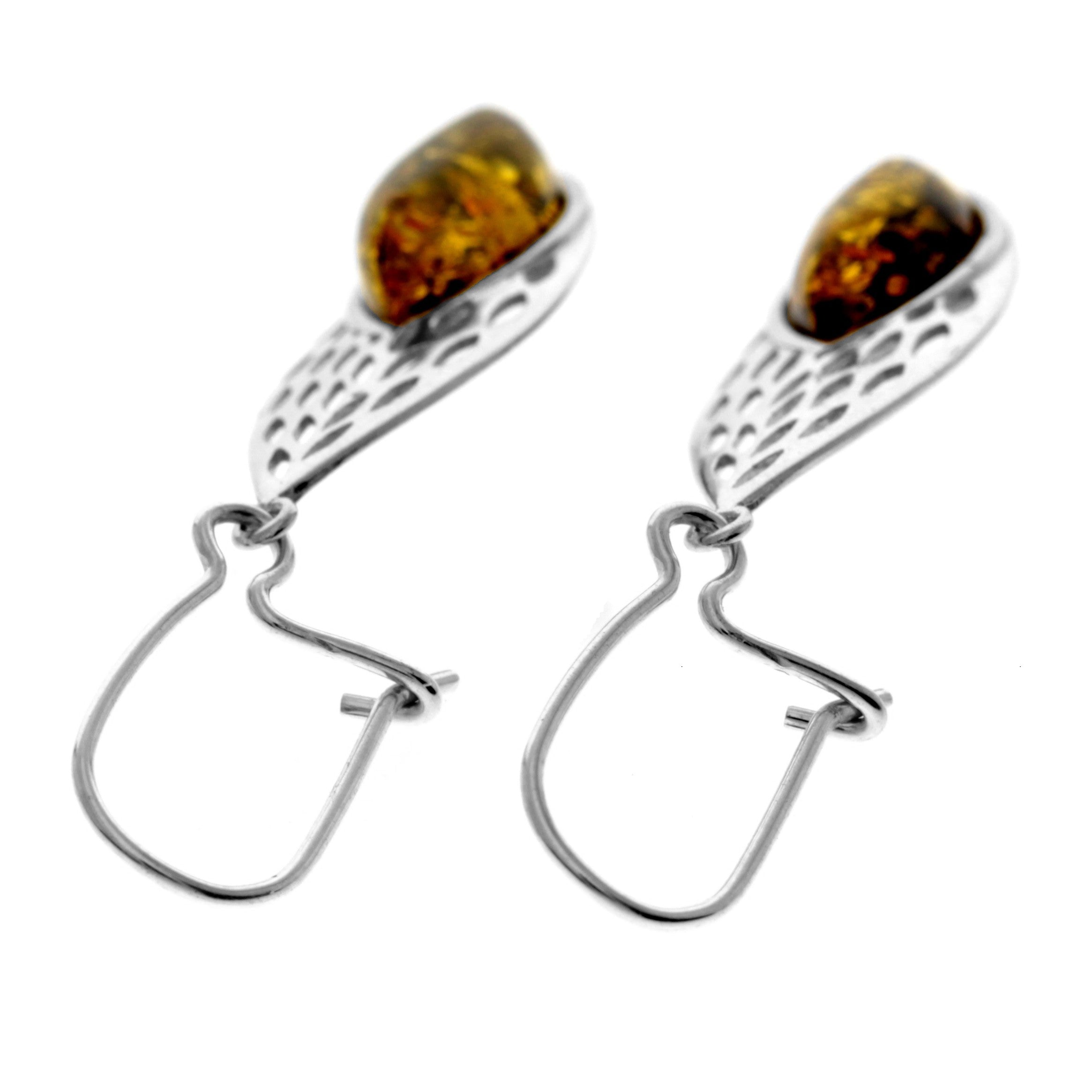 925 Sterling Silver & Baltic Amber Oval Drop Wire Earrings - K174G