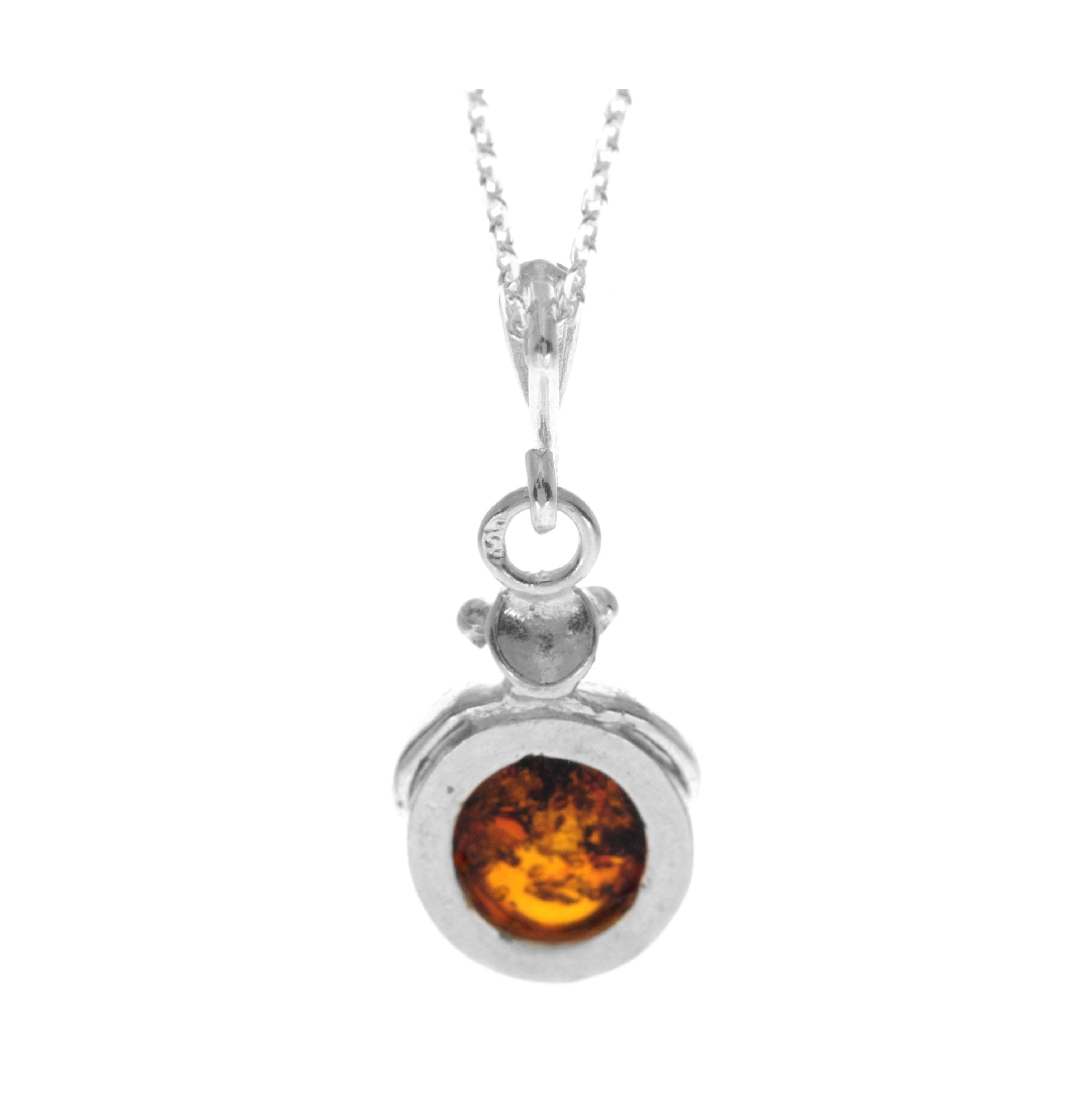 925 Sterling Silver & Genuine Baltic Amber Cute Ladybird Pendant- K226