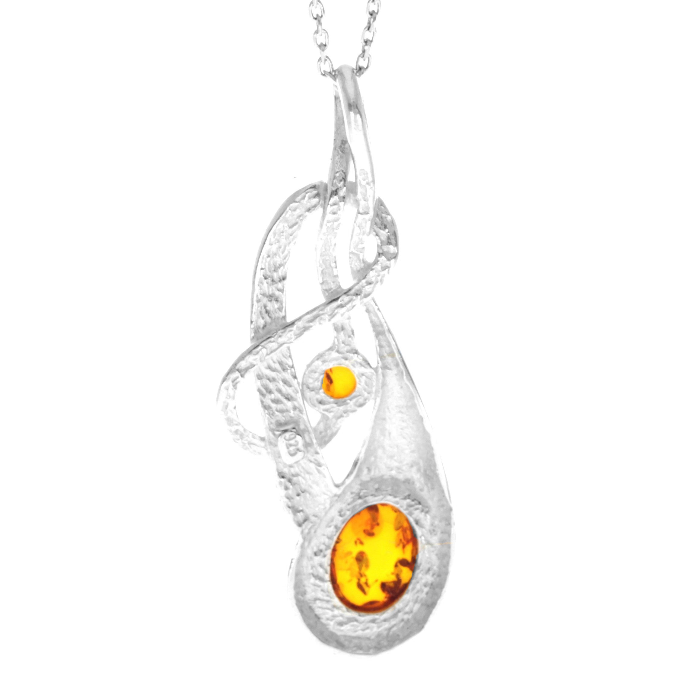 925 Steling Silver & Genuine Baltic Amber Modern Celtic Pendant - K265