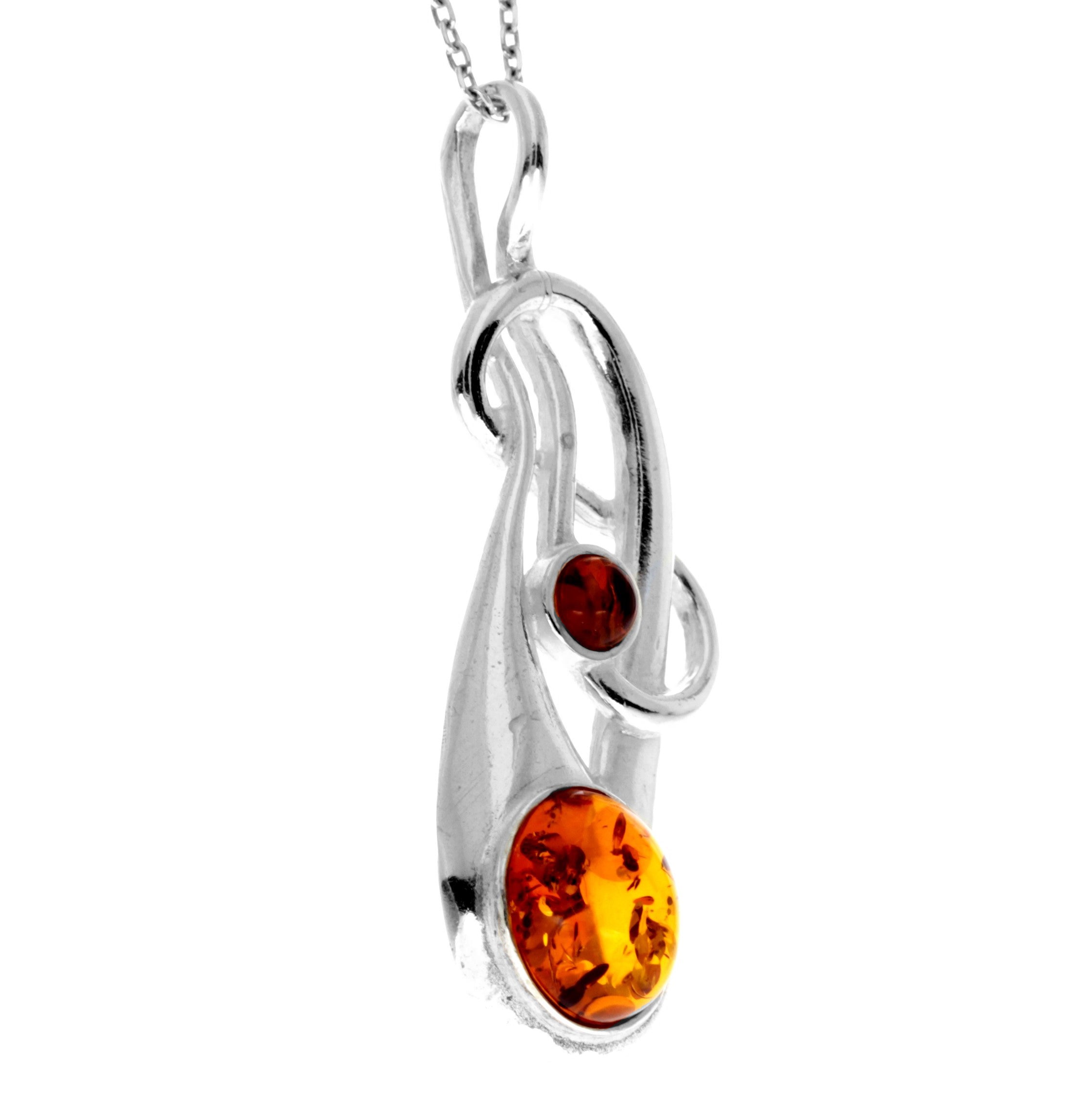 925 Steling Silver & Genuine Baltic Amber Modern Celtic Pendant - K265