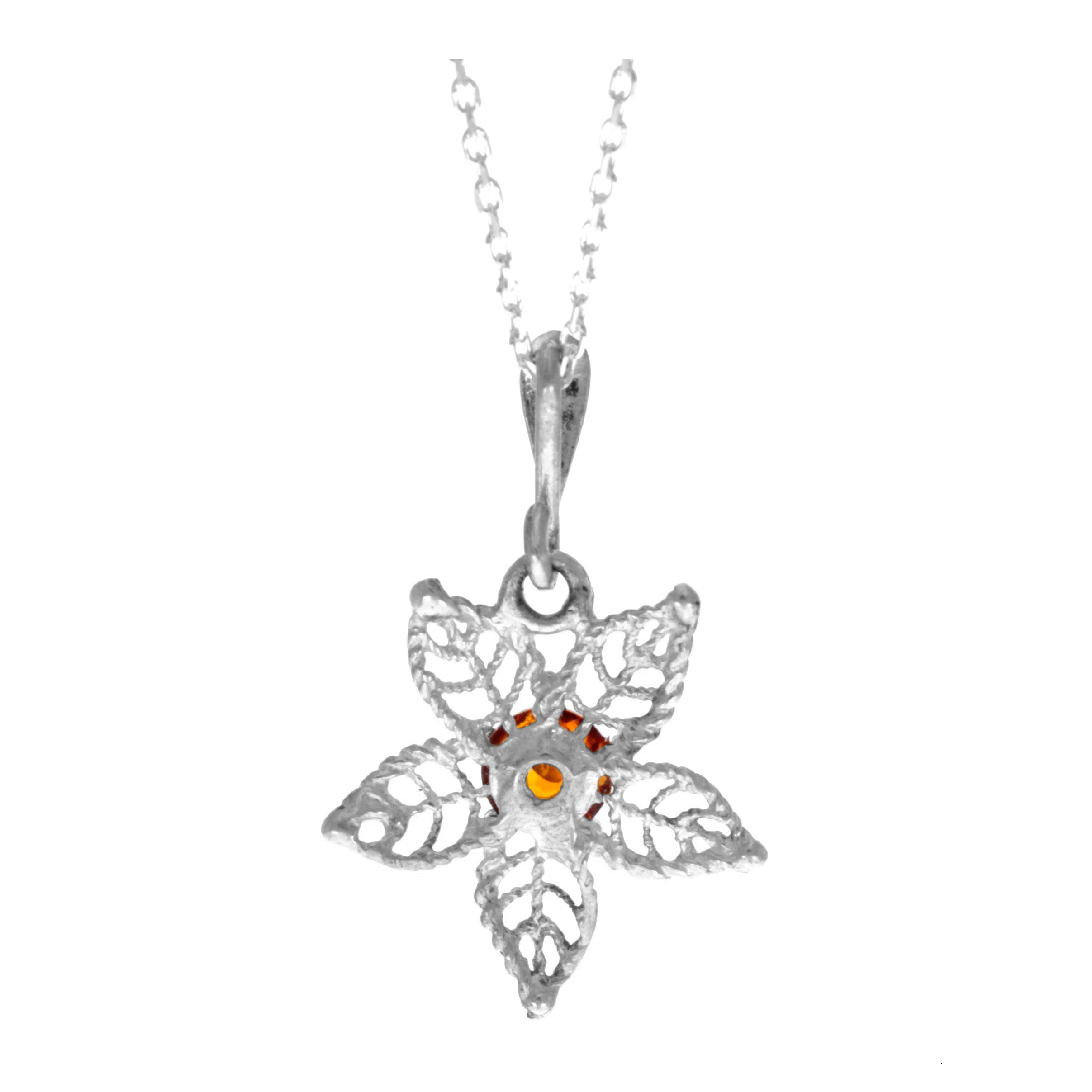 925 Sterling Silver & Genuine Baltic Amber Modern Flower Pendant- K268