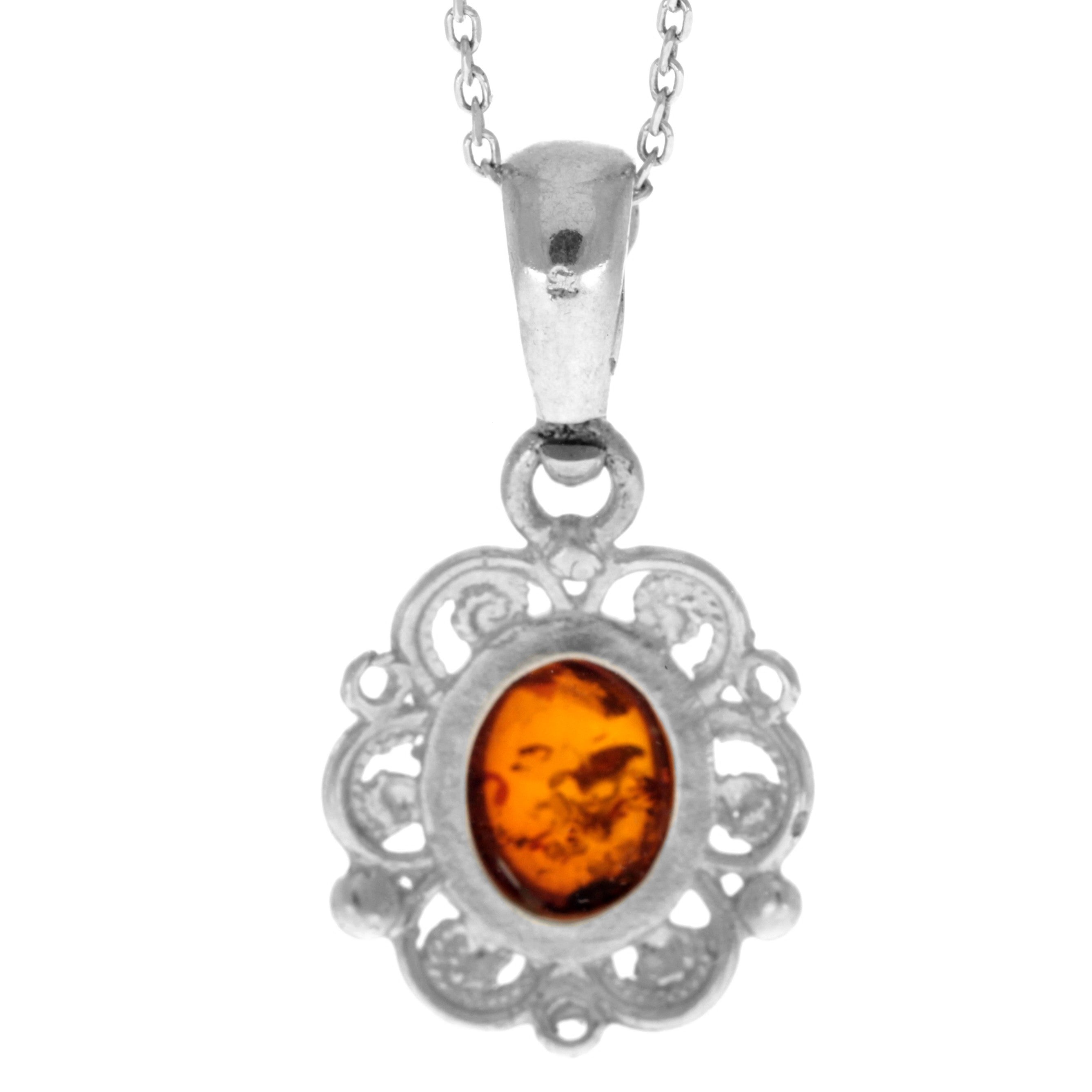 925 Sterling Silver & Genuine Baltic Amber Classic Oval Pendant - K271