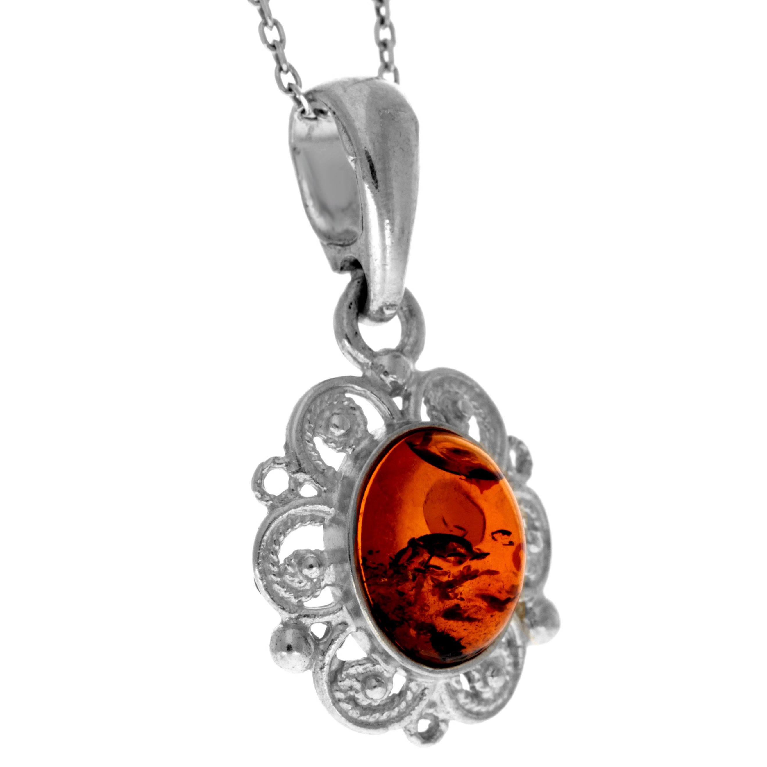 925 Sterling Silver & Genuine Baltic Amber Classic Oval Pendant - K271