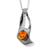 925 Sterling Silver & Genuine Baltic Amber Modern Pendant - K275