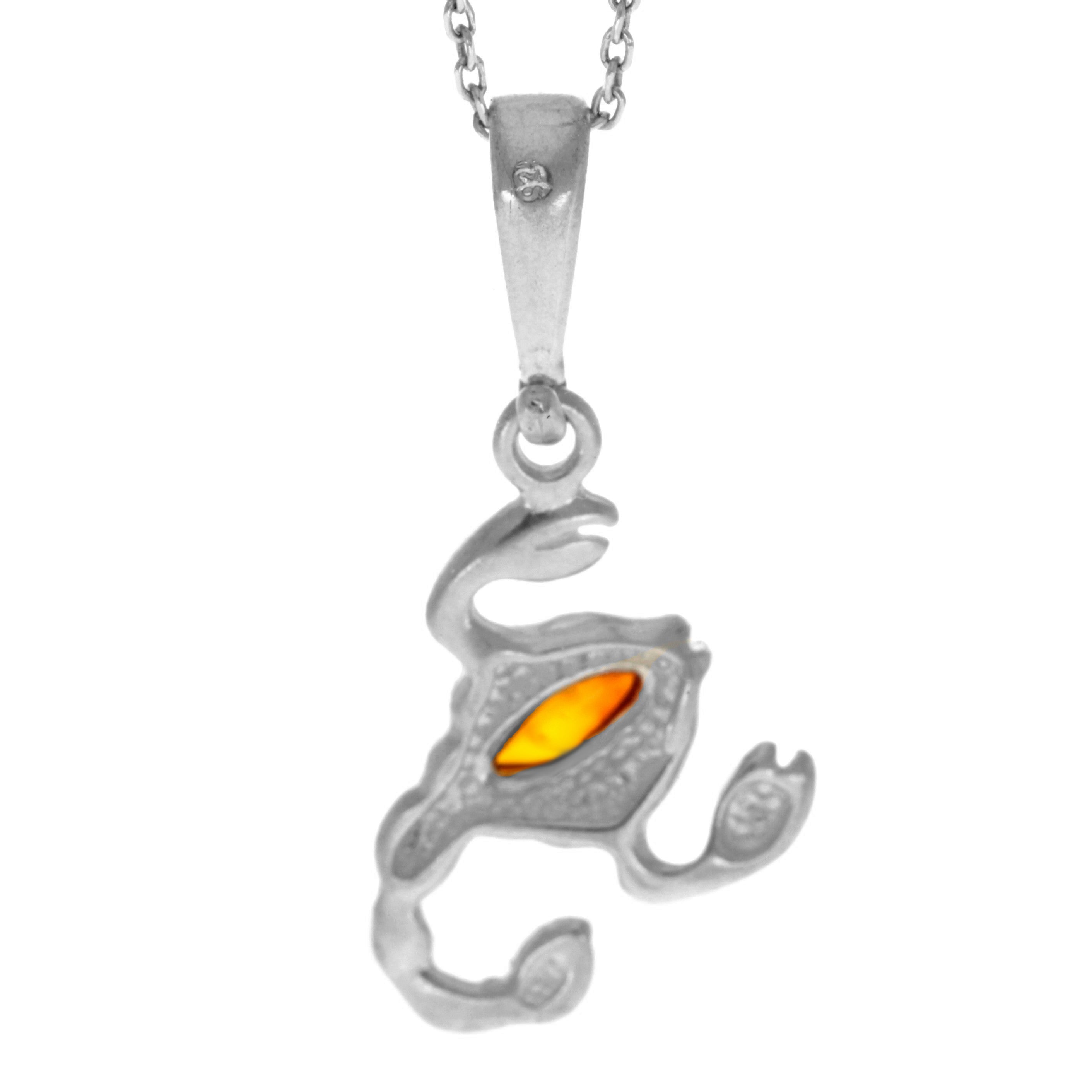 925 Sterling Silver & Genuine Baltic Amber Classic Scorpio Pendant - K278