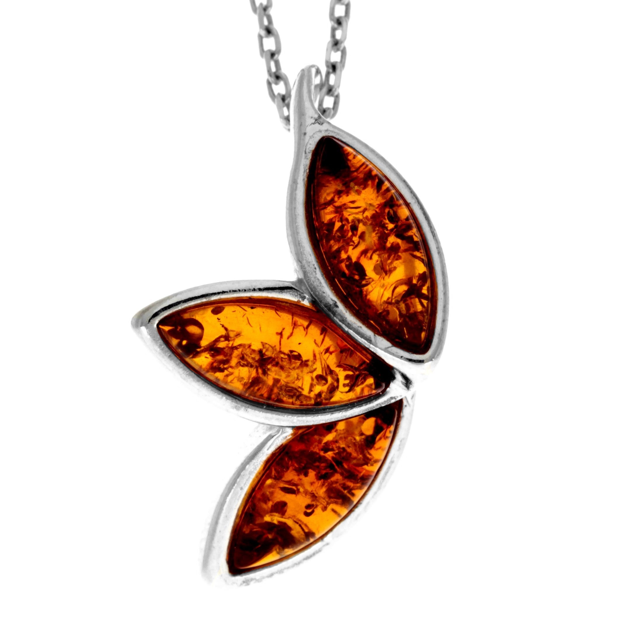 925 Sterling Silver & Genuine Baltic Amber Modern Trio Pendant K280