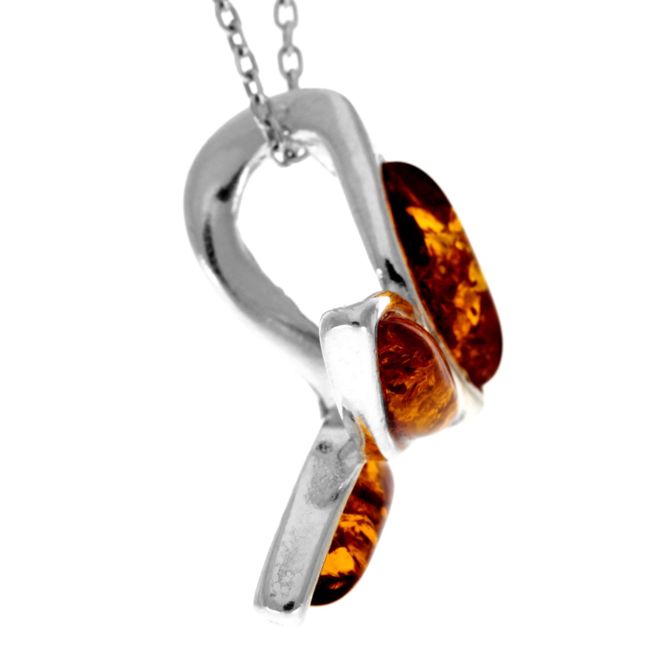 925 Sterling Silver & Genuine Baltic Amber Modern Trio Pendant K280