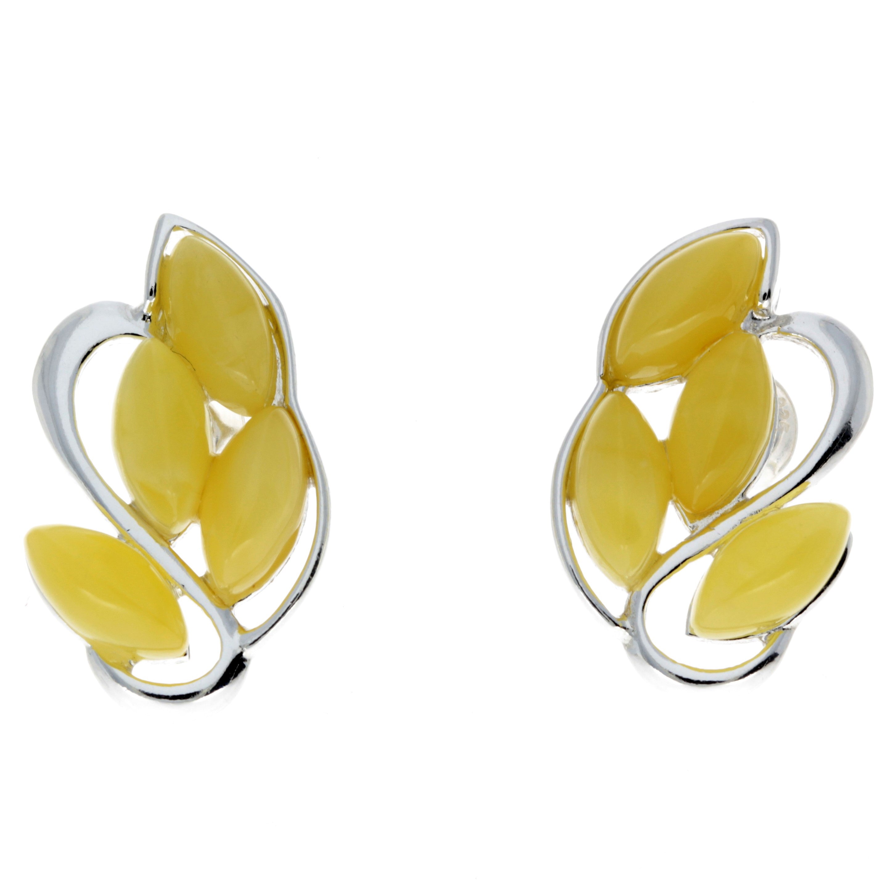 925 Sterling Silver & Genuine Baltic Amber Modern Studs Earrings - M186