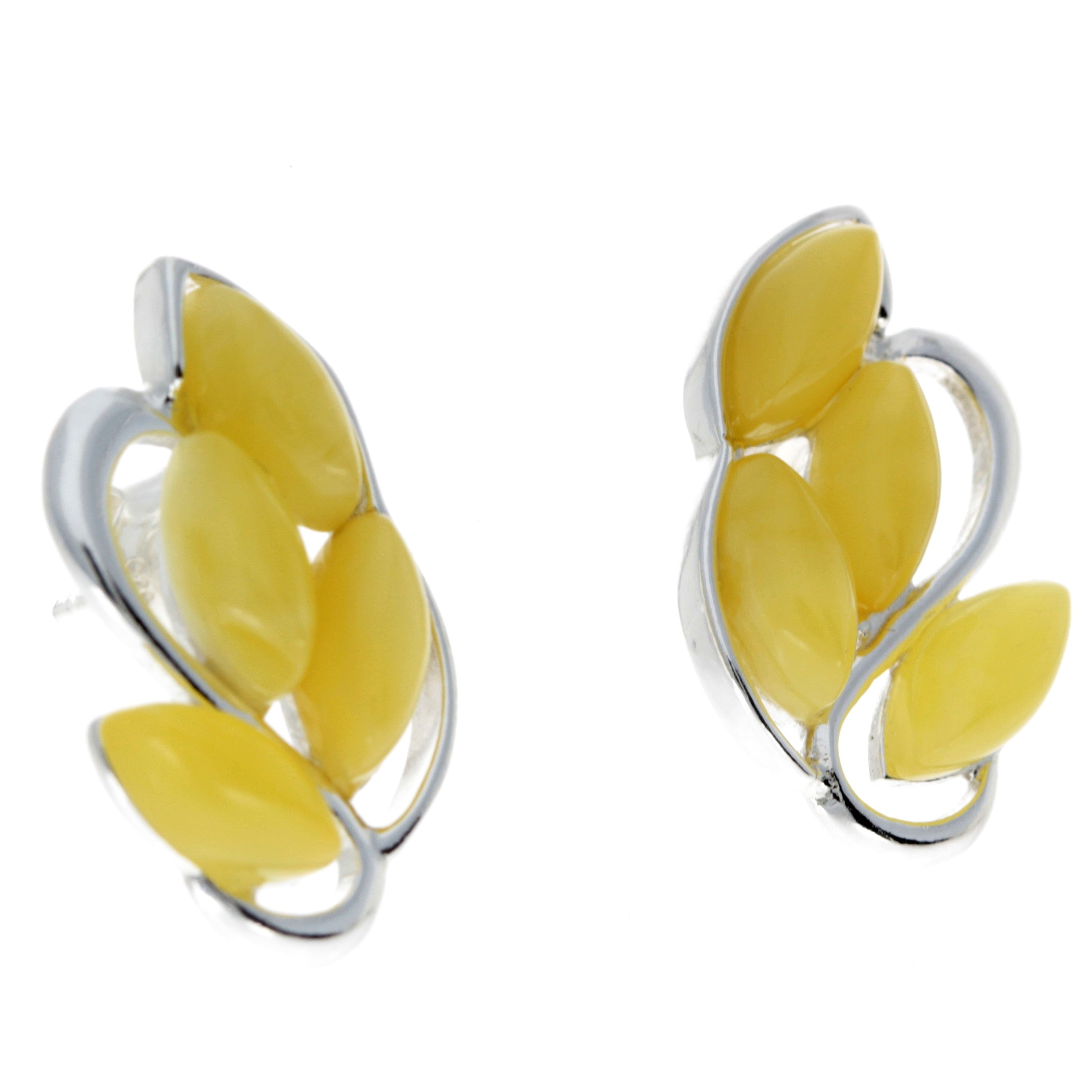 925 Sterling Silver & Genuine Baltic Amber Modern Studs Earrings - M186