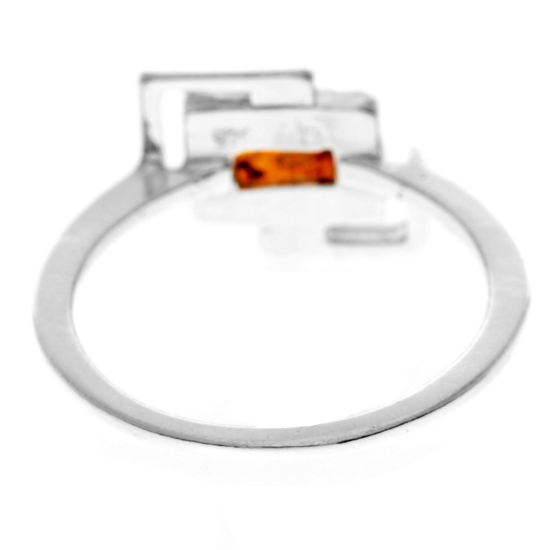 925 Sterling Silver & Genuine Baltic Amber Rectangular Ring - M424