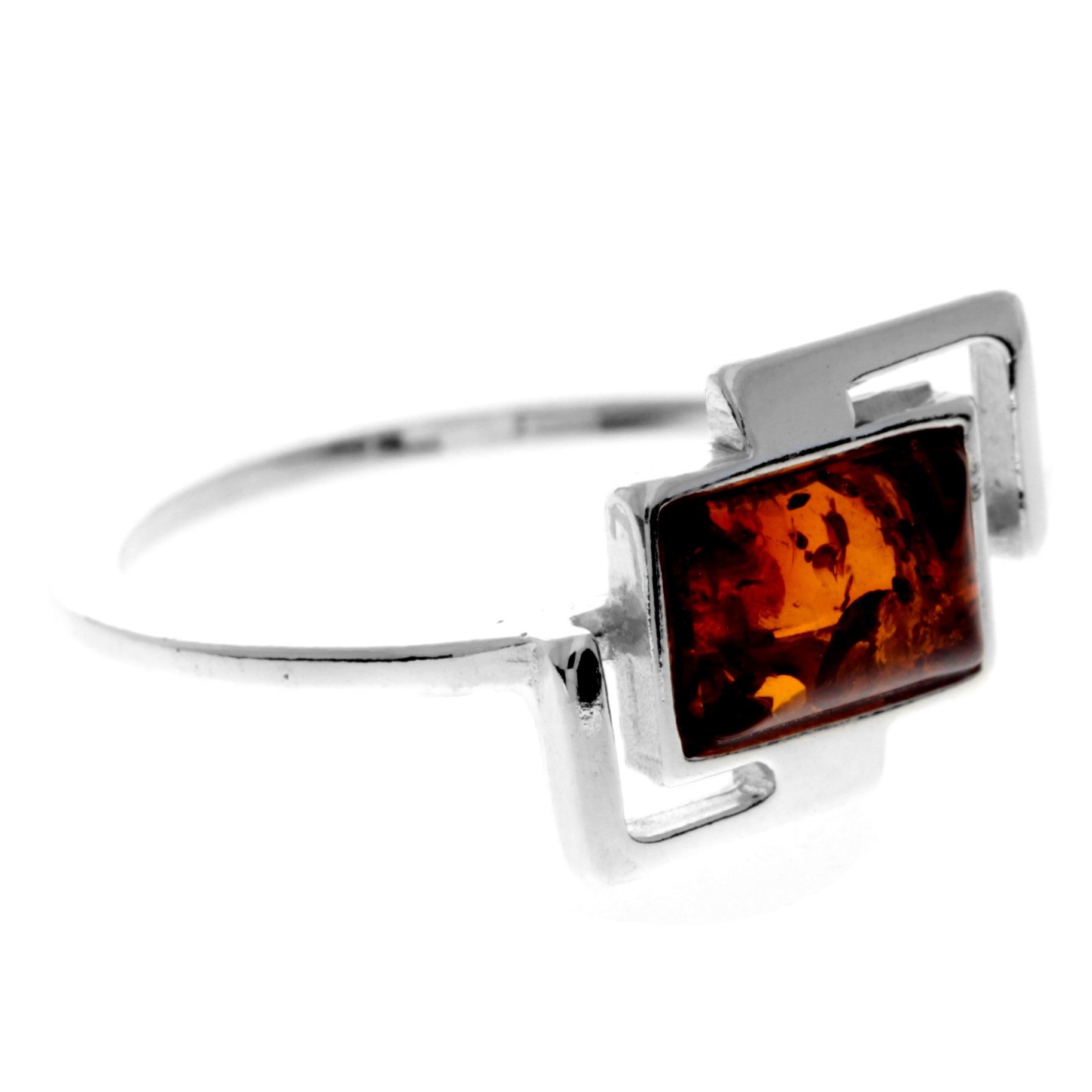 925 Sterling Silver & Genuine Baltic Amber Rectangular Ring - M424