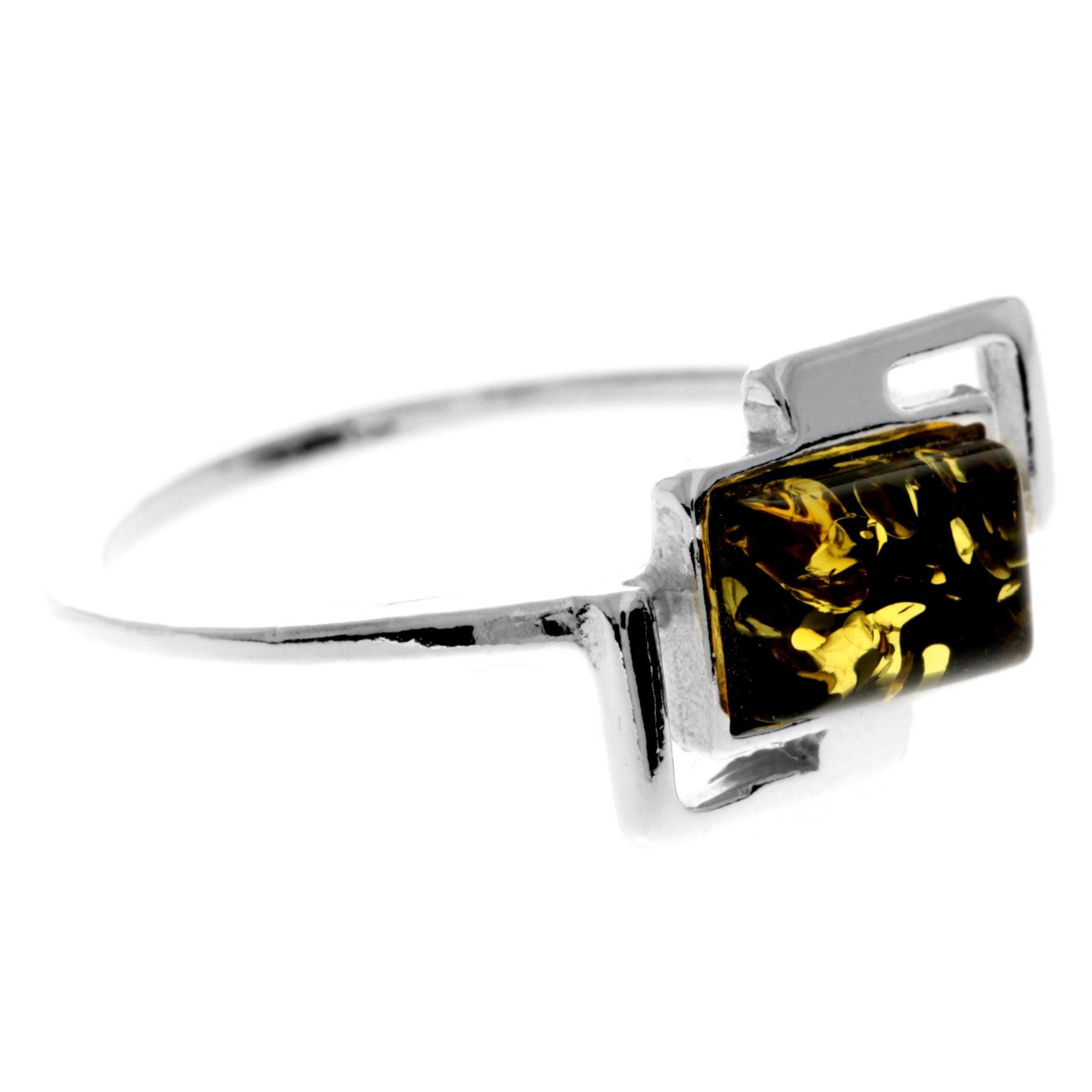 925 Sterling Silver & Genuine Baltic Amber Rectangular Ring - M424