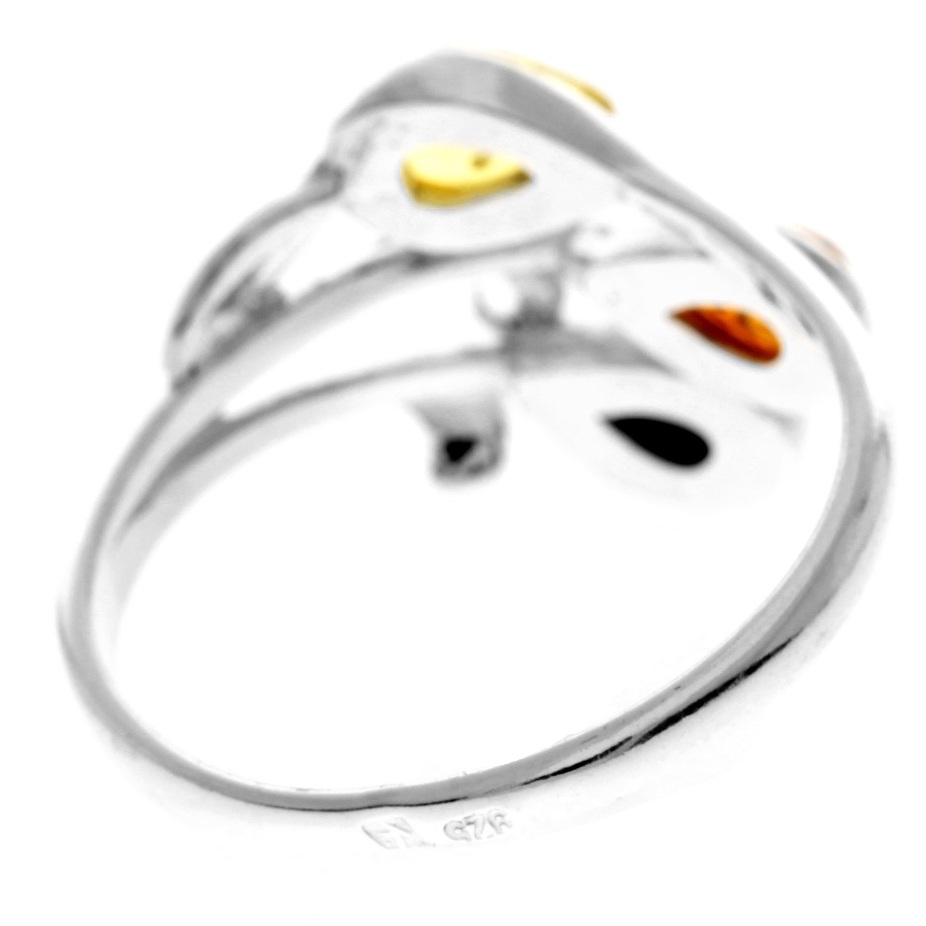 925 Sterling Silver & Genuine Baltic Amber Modern Ring - M477