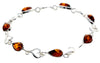 925 Sterling Silver & Genuine Baltic Amber Classic Link Hearts Bracelet - M519