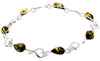 925 Sterling Silver & Genuine Baltic Amber Classic Link Hearts Bracelet - M519