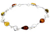 925 Sterling Silver & Genuine Baltic Amber Classic Link Hearts Bracelet - M519