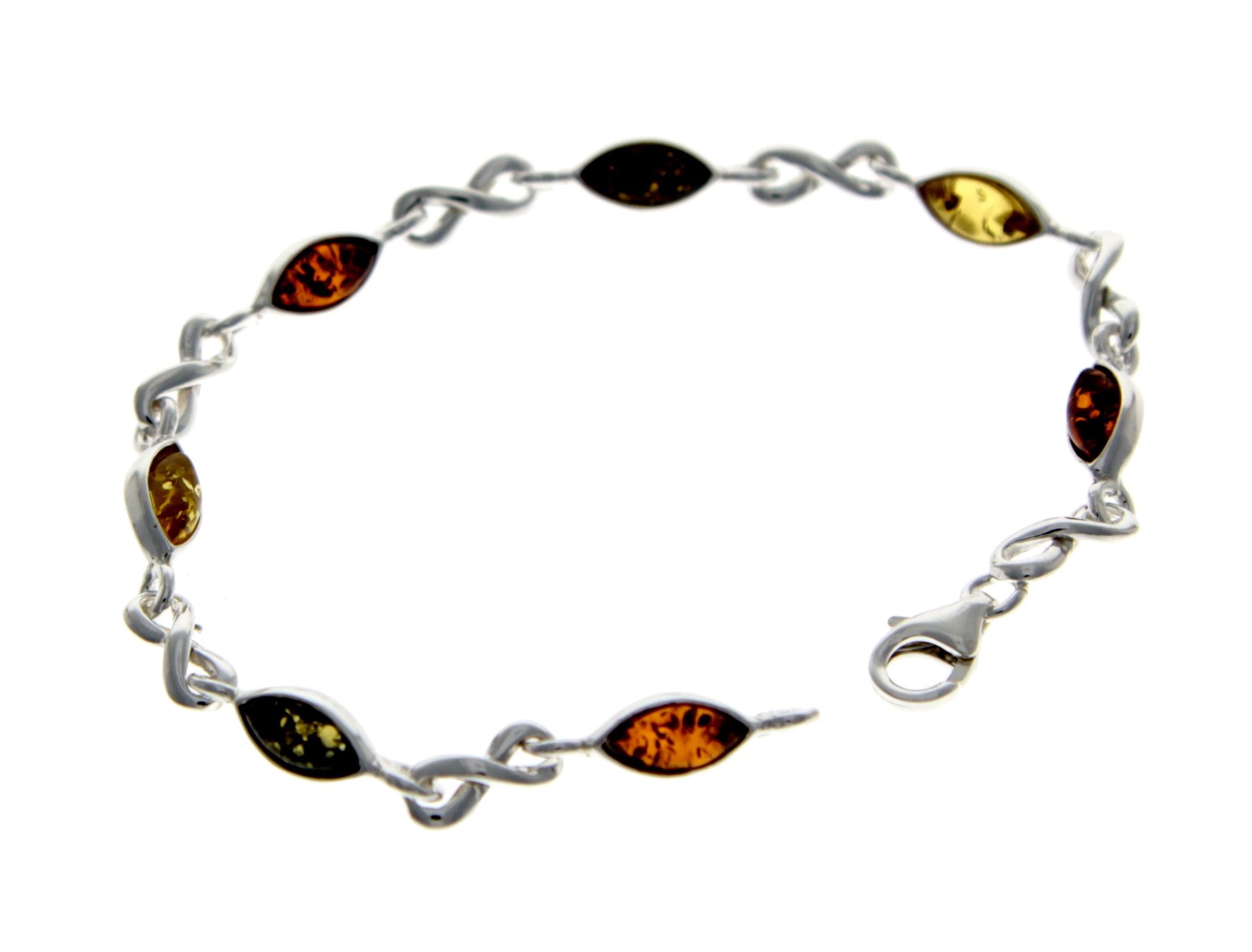 925 Sterling Silver & Genuine Baltic Amber Bracelet 19 cm  - M540